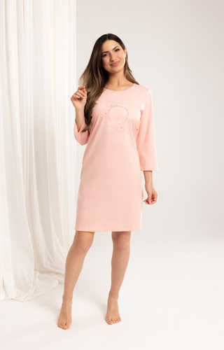 Бавовняна нічна сорочка Regina 163 — рукав 3/4, принт, довжина до коліна-  абрикосовий