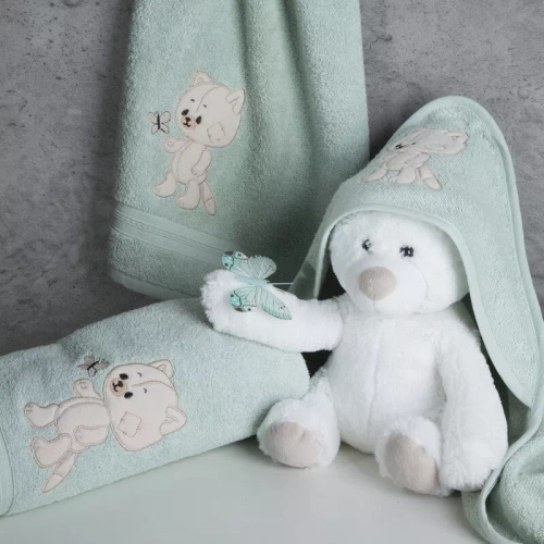 Дитячий рушник після купання Baby 66 Miś Eurofirany,- м'ятний