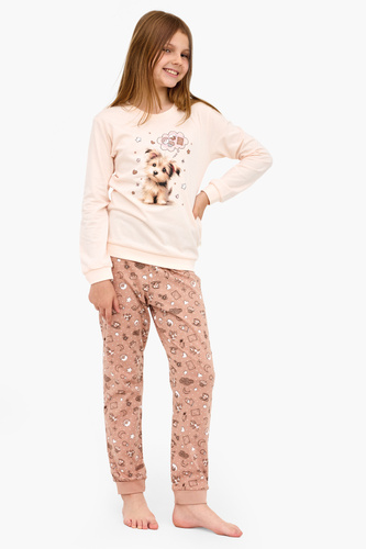 592/193 Sweet Dog Cornette – Піжама для дівчинки, колір екрю, собачка. фемілі лук