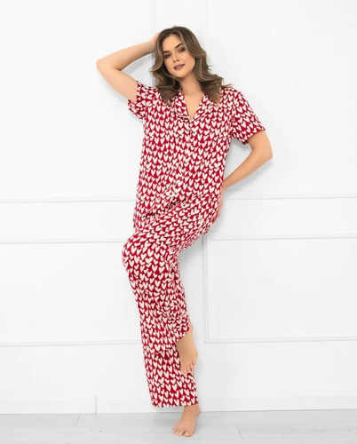 Жіноча бавовняна піжама Ksenia з сердечками та коротким рукавом — Italian Fashion