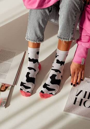 Шкарпетки жіночі Корівка 0200-104 Krówki Milena, - білий/чорний