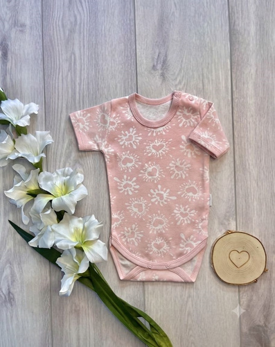 Боді дитяче Mamatti BK16325 рожеве, бавовняне, з коротким рукавом