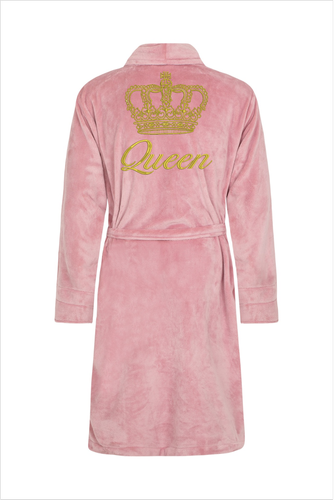 Queen + Korona Халат жіночий флісовий ByShelly -димчасто-рожевий/золотий