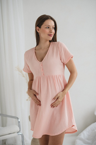 Муслінова нічна сорочка для вагітних і годуючих жінок Aurora Milk&Love, - лосось