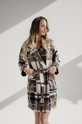 Жіночий халат Kocyk 031 De Lafense – коричневий, теплий флісовий халат Super Cozy
