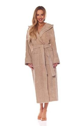 овгий махровий халат жіночий 2102 Frotte L&L - бежевий, бавовна, з капюшоном