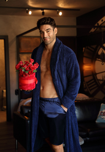 Чоловічий халат з капюшоном 130 Podomka Dkaren, - темно-синій