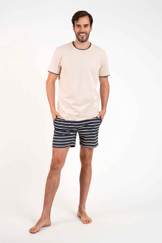 Чоловіча піжама Lars короткий рукав Italian Fashion -бежевий/ принт графіт