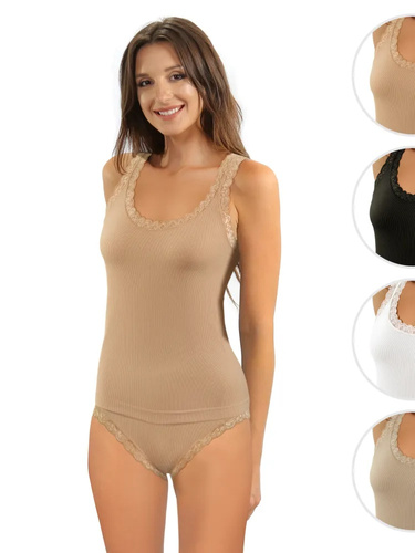 Жіноча майка Sesto Senso 6109 з мереживом безшовна еластична beige