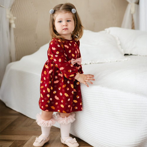 Сукня дитяча Fluffy Tails Eevi – бордова, бавовна, довгий рукав