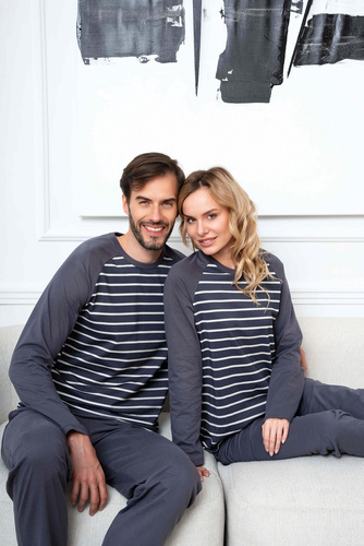 Чоловіча піжама Lars довгий рукав Italian Fashion-принт графітний/графітний