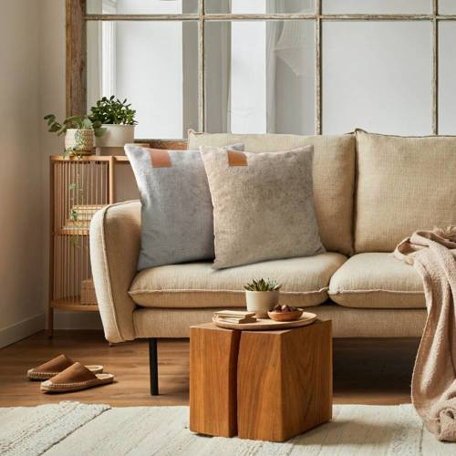 Декоративна наволочка Szenil з оббивної тканини зі шкіряною вставкоюEurofirany, - бежева