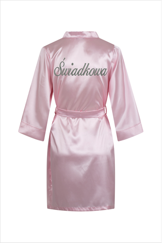 Жіночий сатиновий  халат Świadkowa ByShelly -  рожевий/срібло