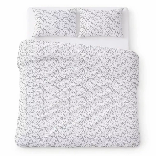 Бавовняна постіль з крепу комплект дихаюча тканина без прасування white with gray flowers