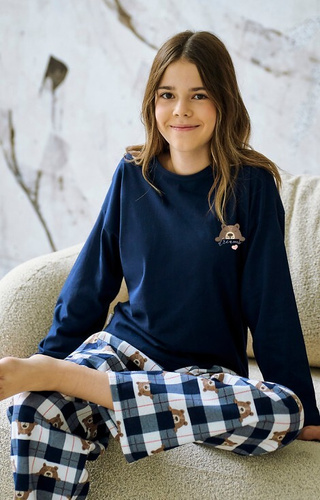 Піжама для дівчинки Taro Astrid 3503, темно-синій – бавовна, штани в клітинку