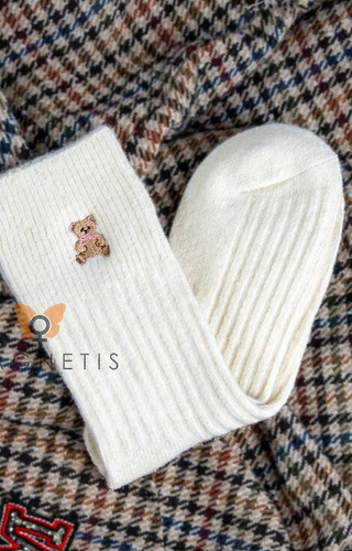 Жіночі теплі шкарпетки Magnetis YN5035 у рубчик з аплікацією звірятка