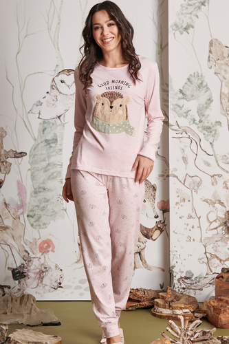 Жіноча піжама ANTEA Sorbetto – джерсі, з аплікацією 3D, довга, рожева
