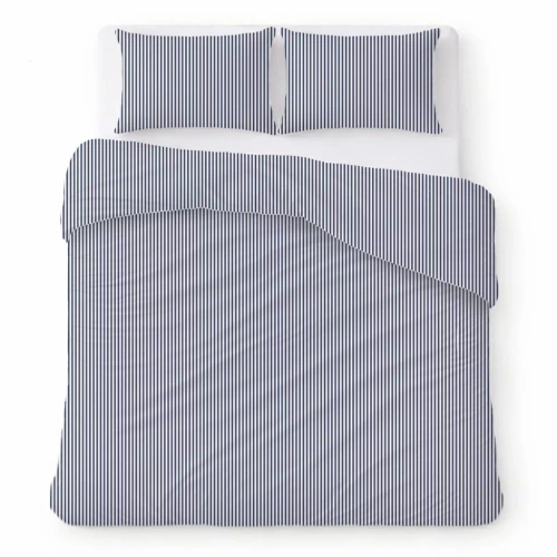 Бавовняна постіль з крепу комплект дихаюча тканина без прасування white with blue stripes