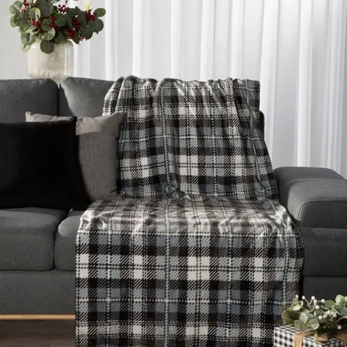 Новорічний плед покривало Santa клітинка Eurofirany,- графітний