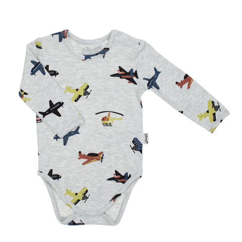 Nicol Willy боді немовляче бавовняне сіре з літаками – довгий рукав 219095
