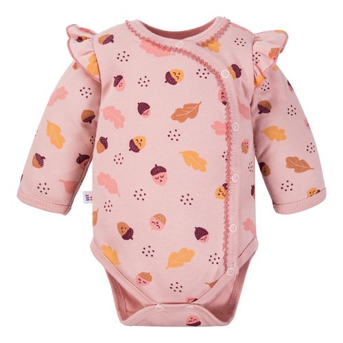 Боді для немовлят Eevi Fluffy Tails – Рожевий, на запах, з воланами і осіннім принтом