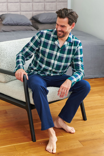 Doctor Nap 7367 – Чоловіча піжама 100% бавовна | Сорочка в клітинку + штани, Польща