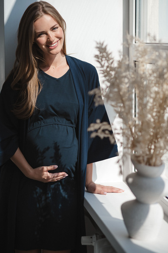 Халат для вагітних Milk&Love - темно-синій, бавовна з еластаном, комфортний, рукав 7/8