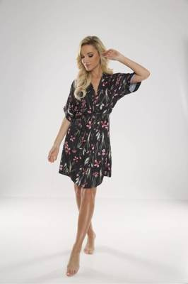 Сатиновий жіночий халат Lurdes 638 De Lafense, - чорний/рожевий