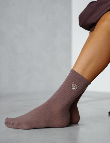 Жіночі шкарпетки Milena 0200-181 з ведмедиком | коричневий колір, бавовняні, стильні