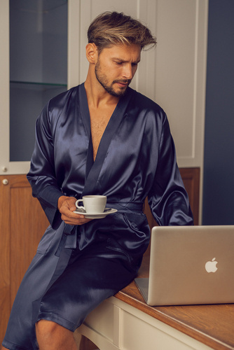 Ares Чоловічий халат сатиновий ByShelly - темно-синій