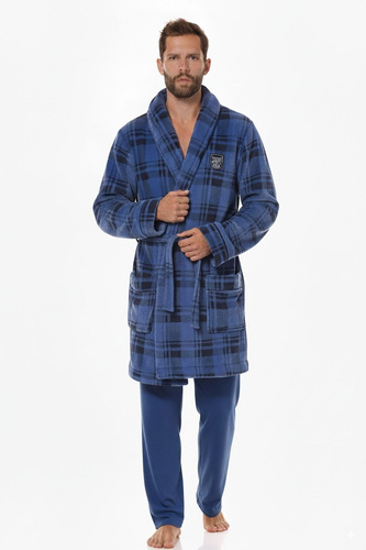 L&L 2456 BJ navy– чоловічий халат у клітинку, м’який і зручний