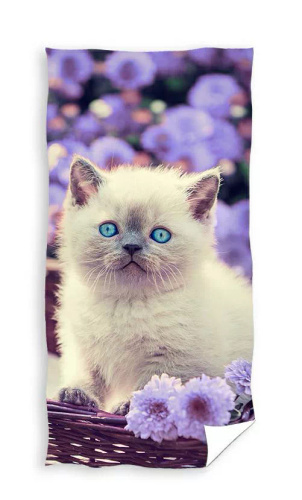 Дитячий пляжний рушник Кошеня в кошику з кавовими квітами Carbotex