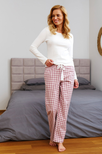 Жіноча бавовняна піжама з довгим рукавом і брюками в клітинку – Doctor Nap 7302
