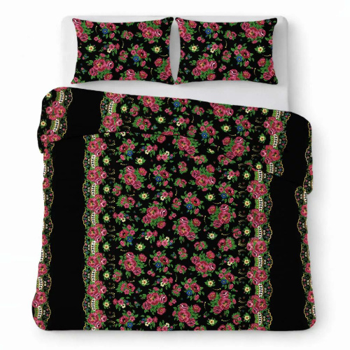 Бавовняна постіль з крепу комплект дихаюча тканина без прасування black with colorful flowers