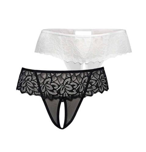 Набір жіночих стрінгів з відкритою промежиною 380-2 Rosu Teyli - black-white