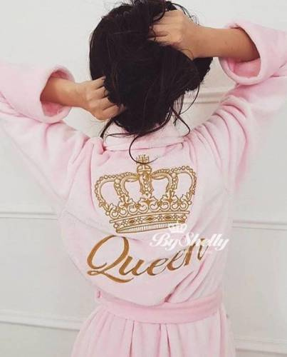 Queen + Korona Халат жіночий флісовий ByShelly -світло-рожевий/золотистий