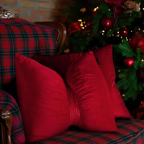 Eurofirany Святкова подушка 45x55 – оксамитова з бантом-червоний