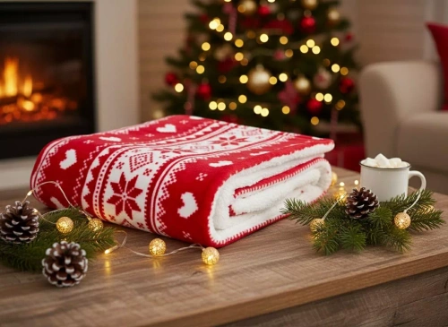 Різдвяний плед SACO 150x200 – м’який і теплий, із оленями та ялинками