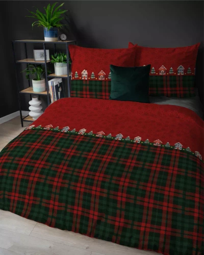 5619 A5623 A Magia Świąt Фланелева постільна білизна Detexpol, - чорвоно-зелена, бавовна, в клітинку, 160гр/м.кв., на блискавці