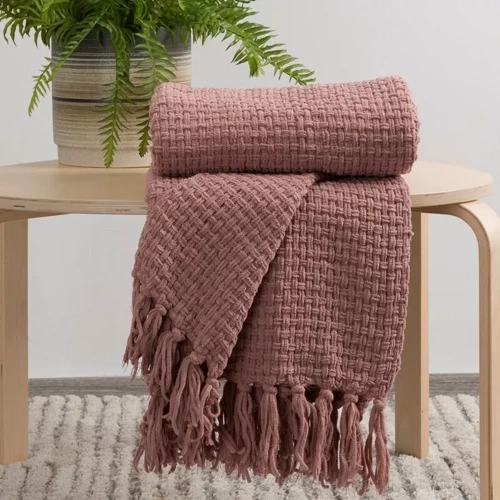 Плед з бахромою Suzi  Eurofirany,- пудровий