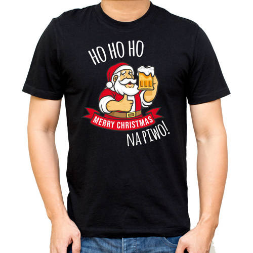 Футболка чоловіча святкова "HO HO HO Na Piwo!" Moocha, - чорний
