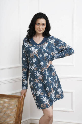 Туніка довгий рукавЖіноча туніка з бавовни – спортивно-елегантна туніка з кишенями та квітковим принтомNikjana Italian Fashion