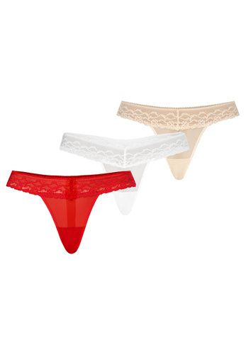 Набір жіночих мережевих стрінгів 302-3 Leo  Teyli -червоний, білий, бежевий