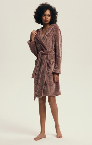 Жіночий халат з капюшоном 43602 Devyn Henderson – короткий, теплий, м’який mahogany