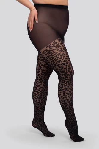 Колготки Mona Leopard 30 DEN Queen Size – чорні колготки з леопардовим візерунком