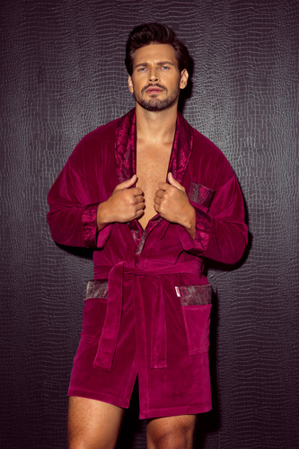 Чоловічий велюровий халат De Lafense Noble 866 – короткий, елегантний - Бордовий