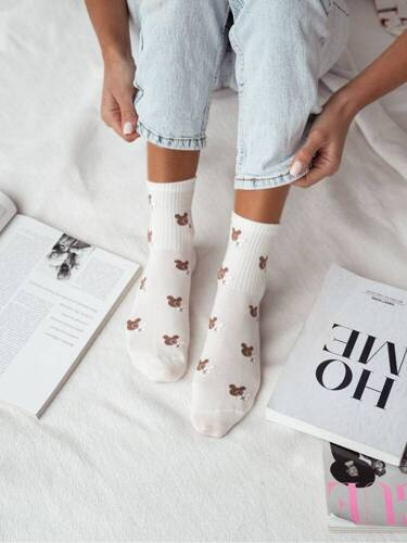 Шкарпетки жіночі бавовняні 0200 Walentynki Milena  чорний/ ведмежатко