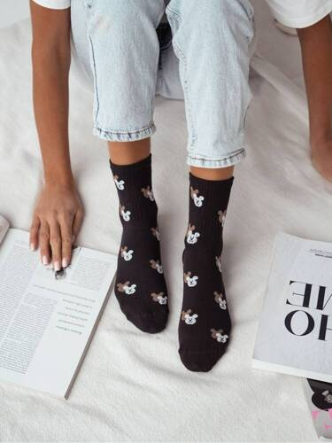 Шкарпетки жіночі бавовняні 0200 Walentynki Milena  чорний/ ведмежатко