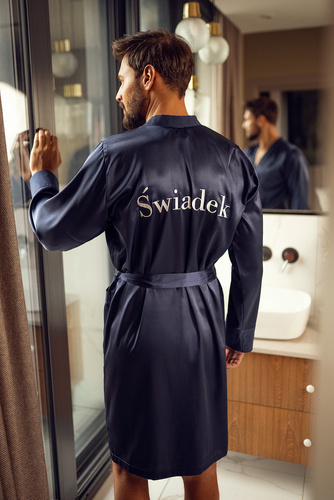 Халат сатиновий чоловічий "Свідок"  ByShelly, - темно-синій/срібний