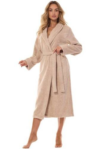 Махровий халат жіночий 2408 Frotte L&L - бежевий, бавовна